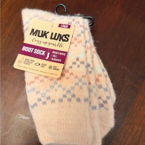 MUK LUKS Patterned Boot Socks - Cream and Blue